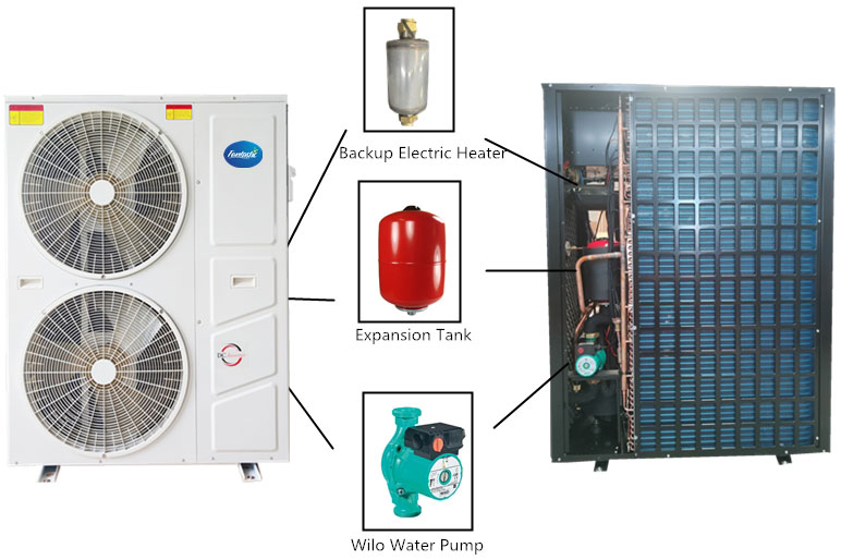 Built-in Backup Electric Heater + Water Pump + Expansion tank For Option